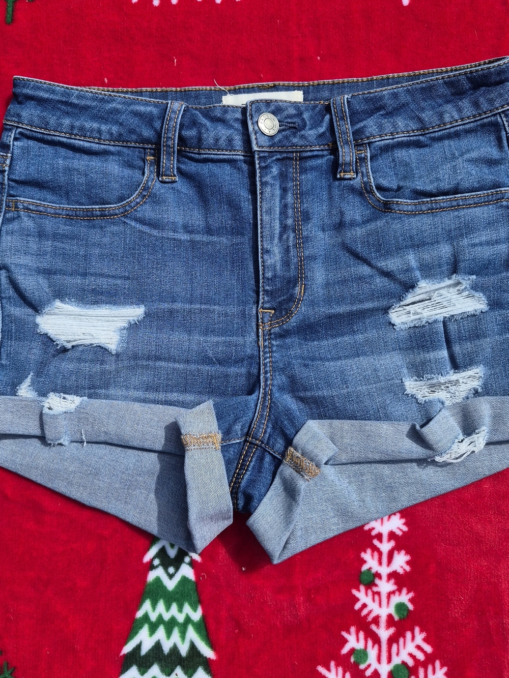 PacSun Faded Blue Distressed Roll-Cuff Denim Shorts